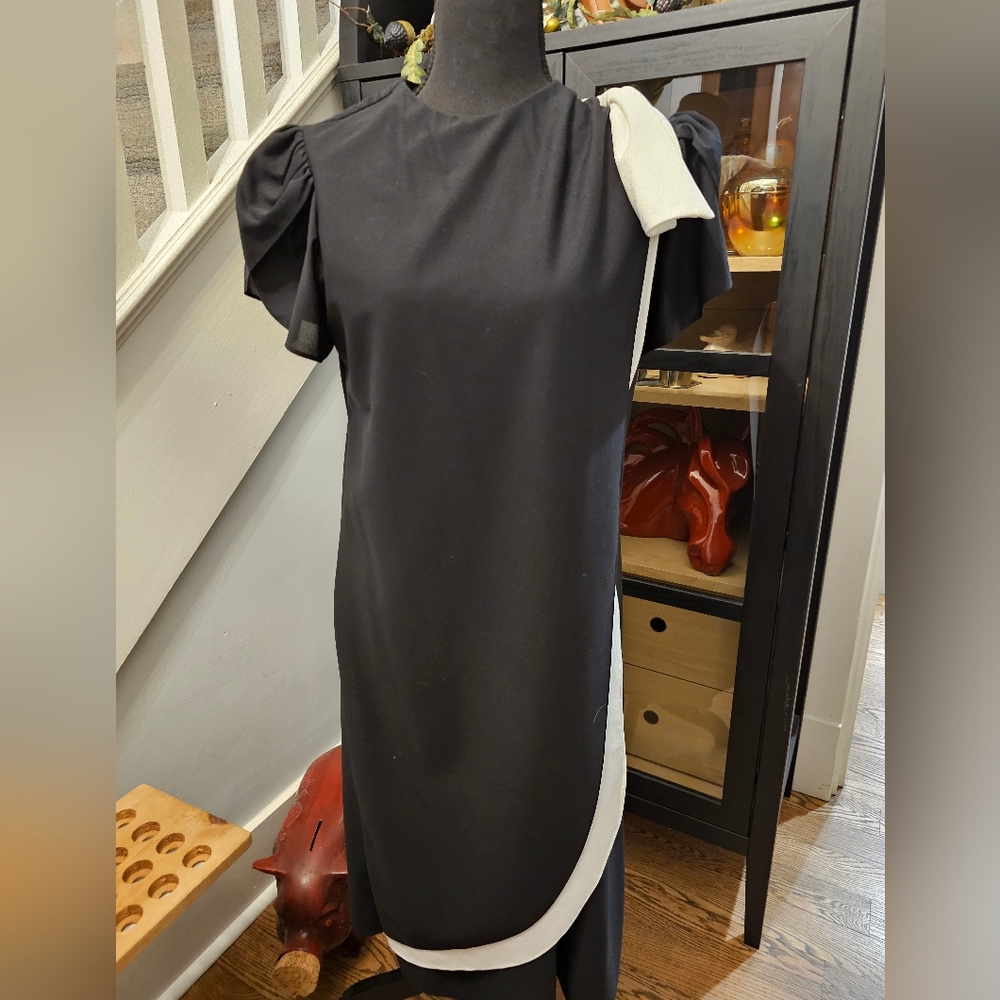 Vintage Juniors Black Dress with White Bow Accent Made In The USA